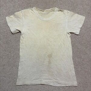 Vtg 1960s White Blank T-Shirt Cotton Tee Distressed Faded Grunge Worn Rustic